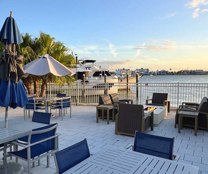 The heated outdoor pool area designed for low-impact recreation and relaxation during your stay.